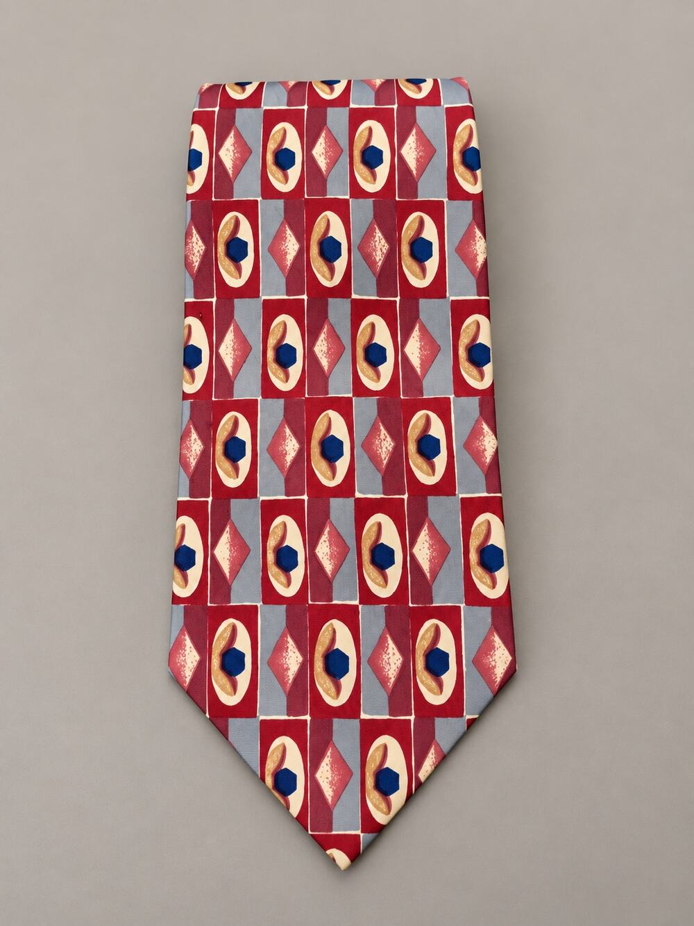 Antonio Caltiani New York Milano All Silk Geometric Red Blue Gold Men’s Tie